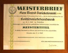 Meisterbrief von Bernd Swiekatowski in Naumburg