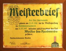 Meisterbrief von Bert Swiekatowski in Naumburg